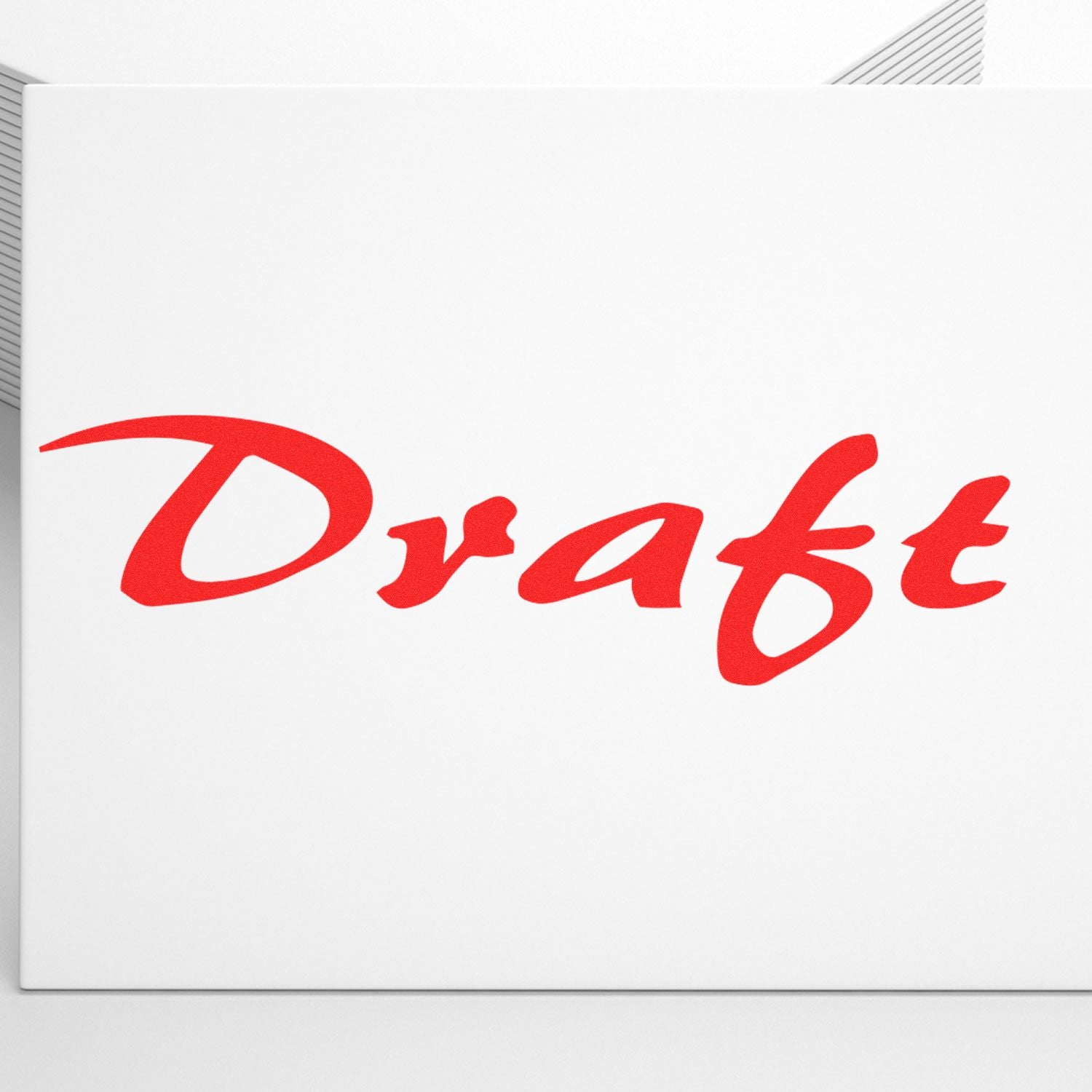 Large Self Inking Cursive Draft Stamp imprint in red ink on white paper, showing the word 'Draft' in elegant cursive font.