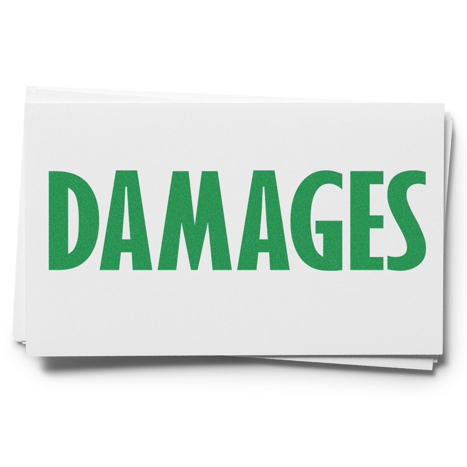 A green DAMAGES stamp on white paper, representing legal damages rubber stamp usage in official documents.