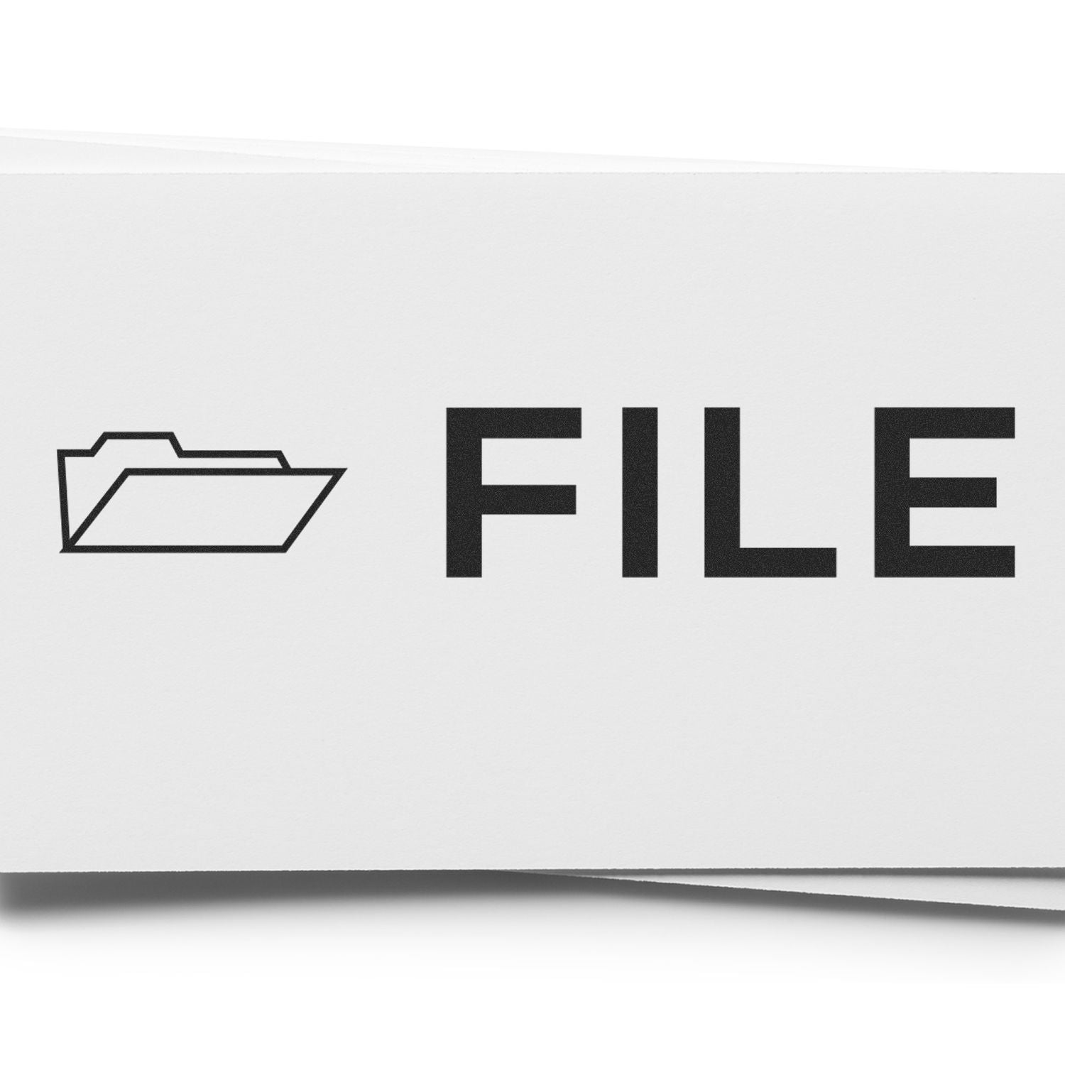 File with Folder Rubber Stamp imprint on white paper, featuring a simple folder icon and the word 'FILE' in bold black letters.