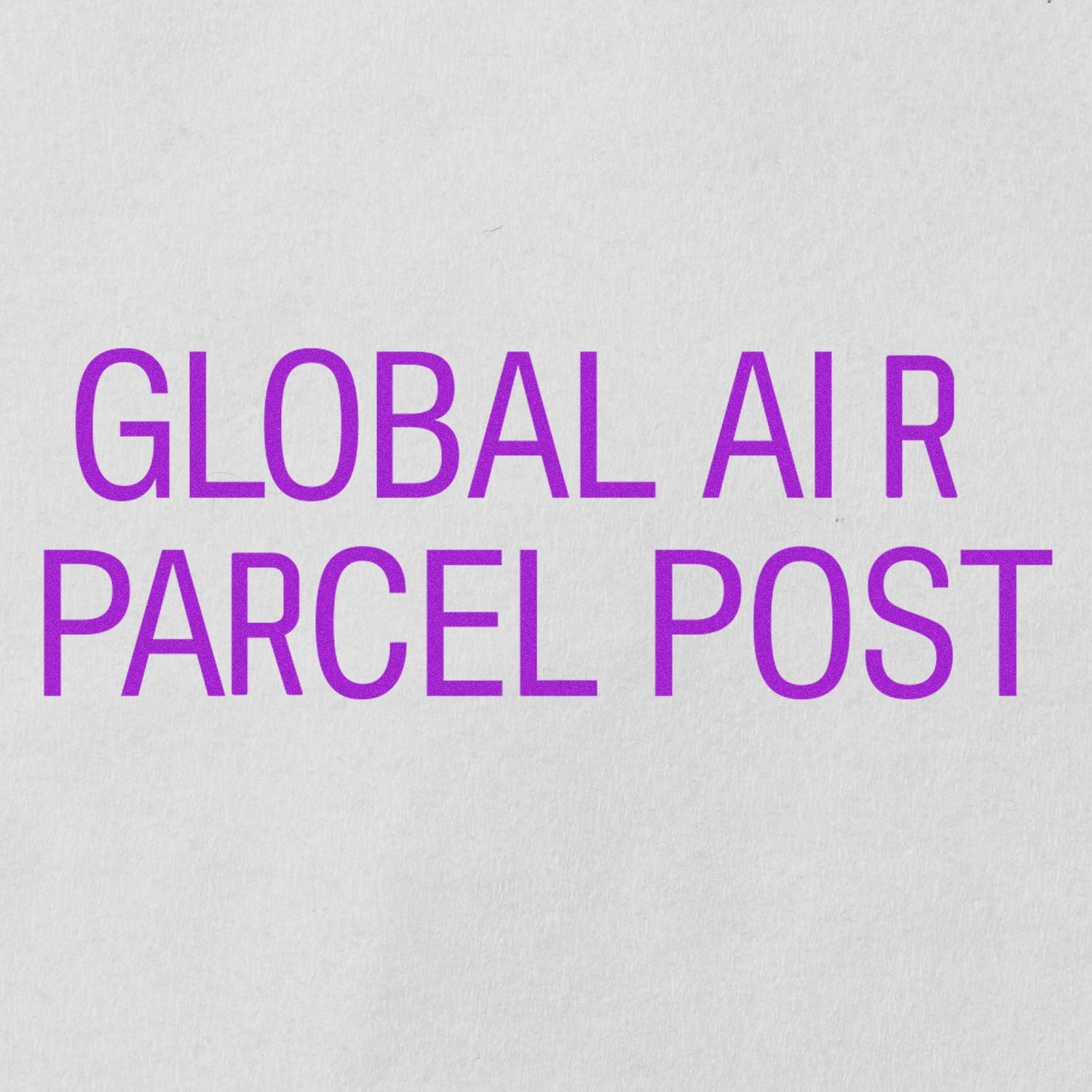 Large Self Inking Global Air Parcel Post Stamp in purple ink on white paper, showing clear and bold text.