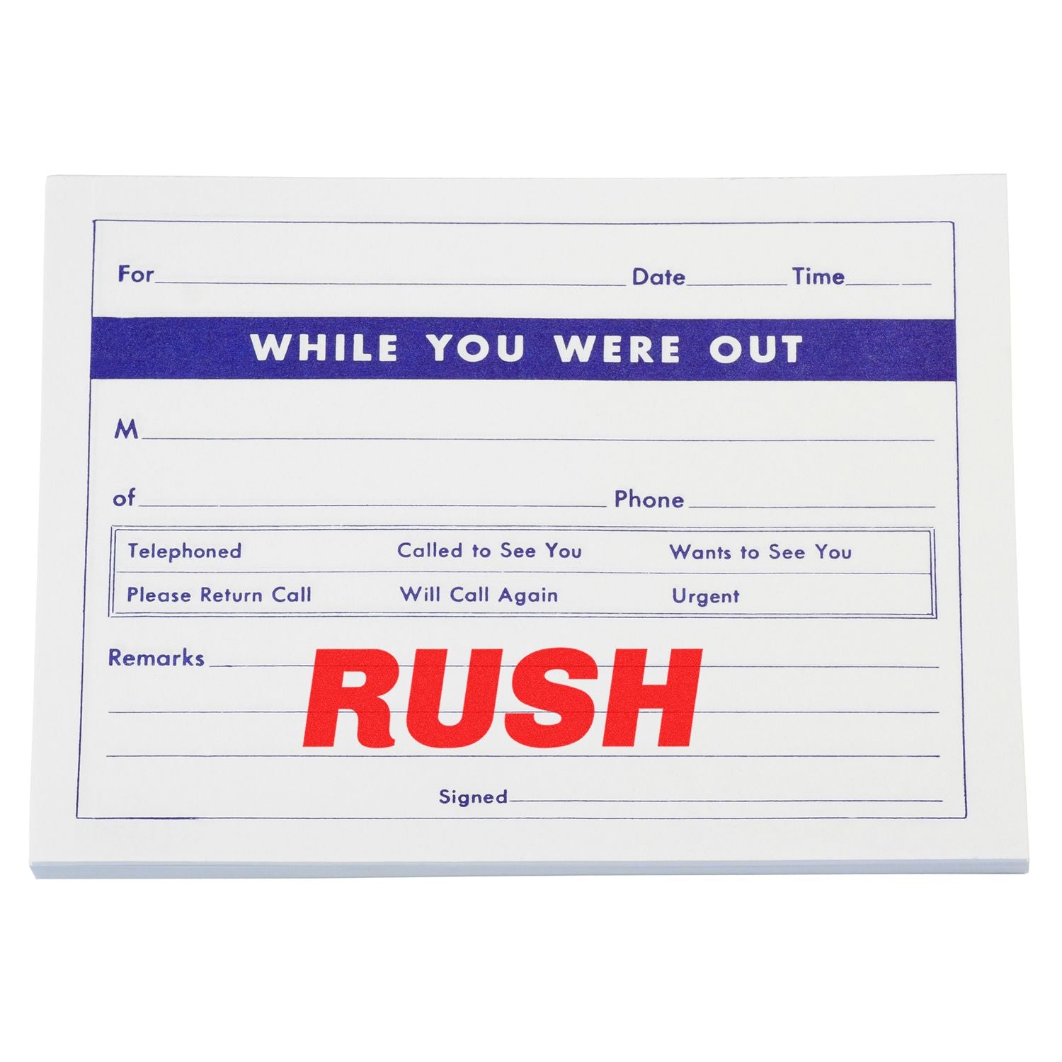 While You Were Out note with a red _Italic Rush Rubber Stamp_ marking RUSH in bold letters.