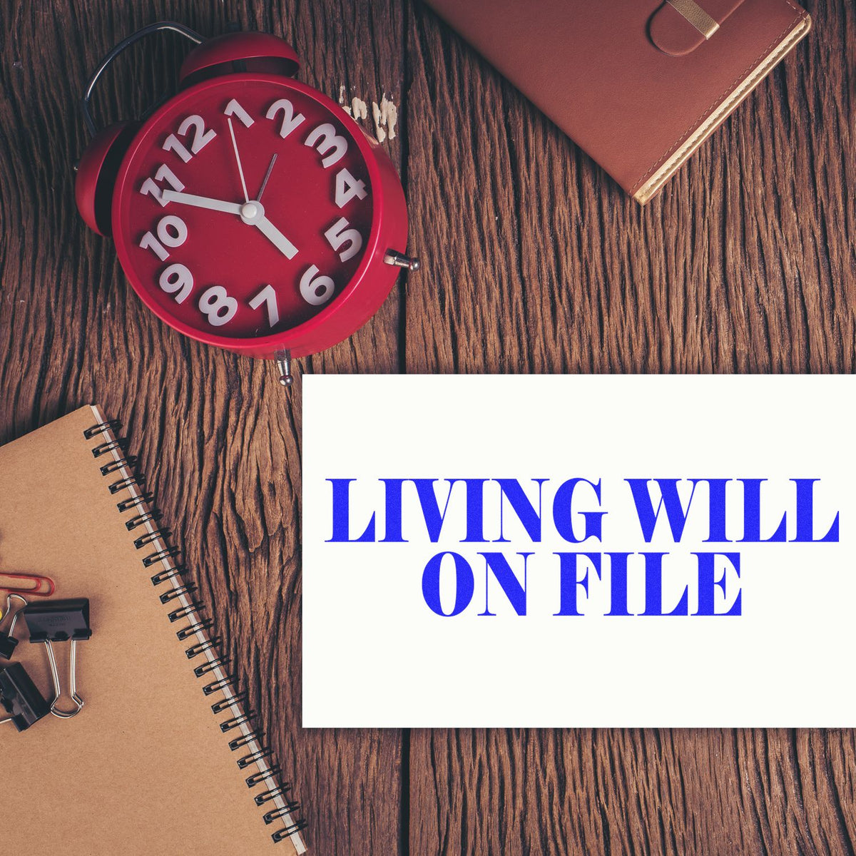 Large Living Will On File Rubber Stamp In Use Photo