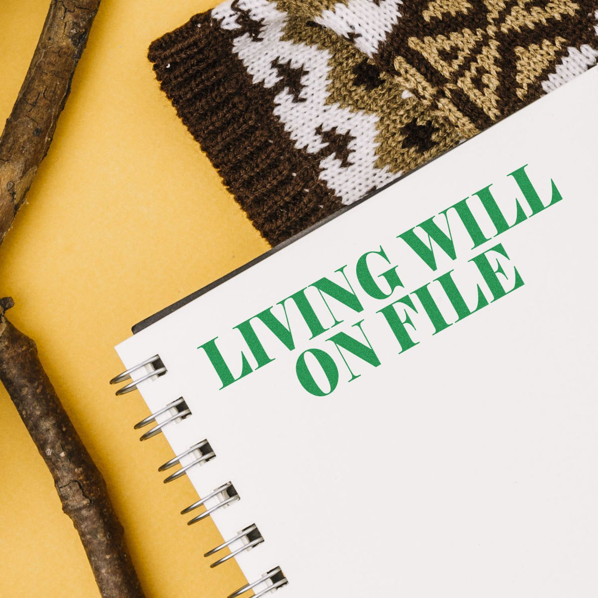 Large Living Will On File Rubber Stamp In Use