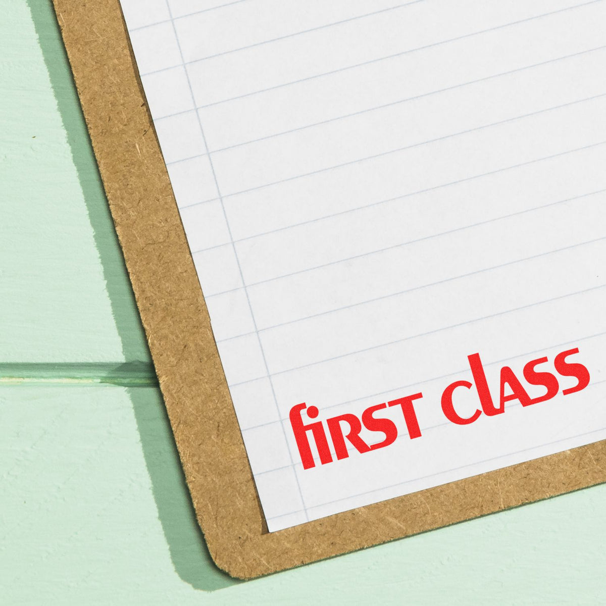 Large Lower Case First Class Rubber Stamp In Use Photo