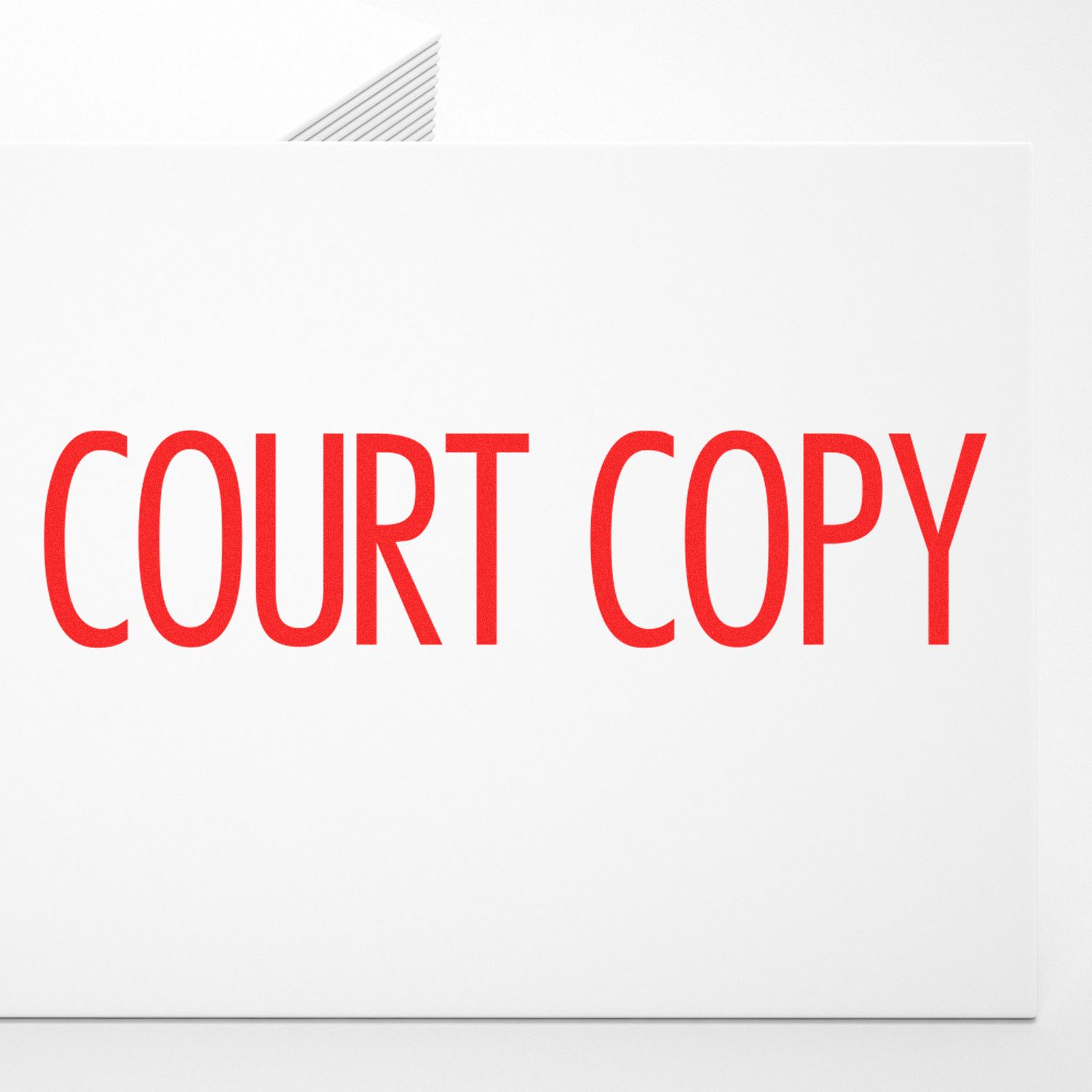 Narrow Font Court Copy Rubber Stamp in red ink on white paper, showcasing the clear and bold COURT COPY text.