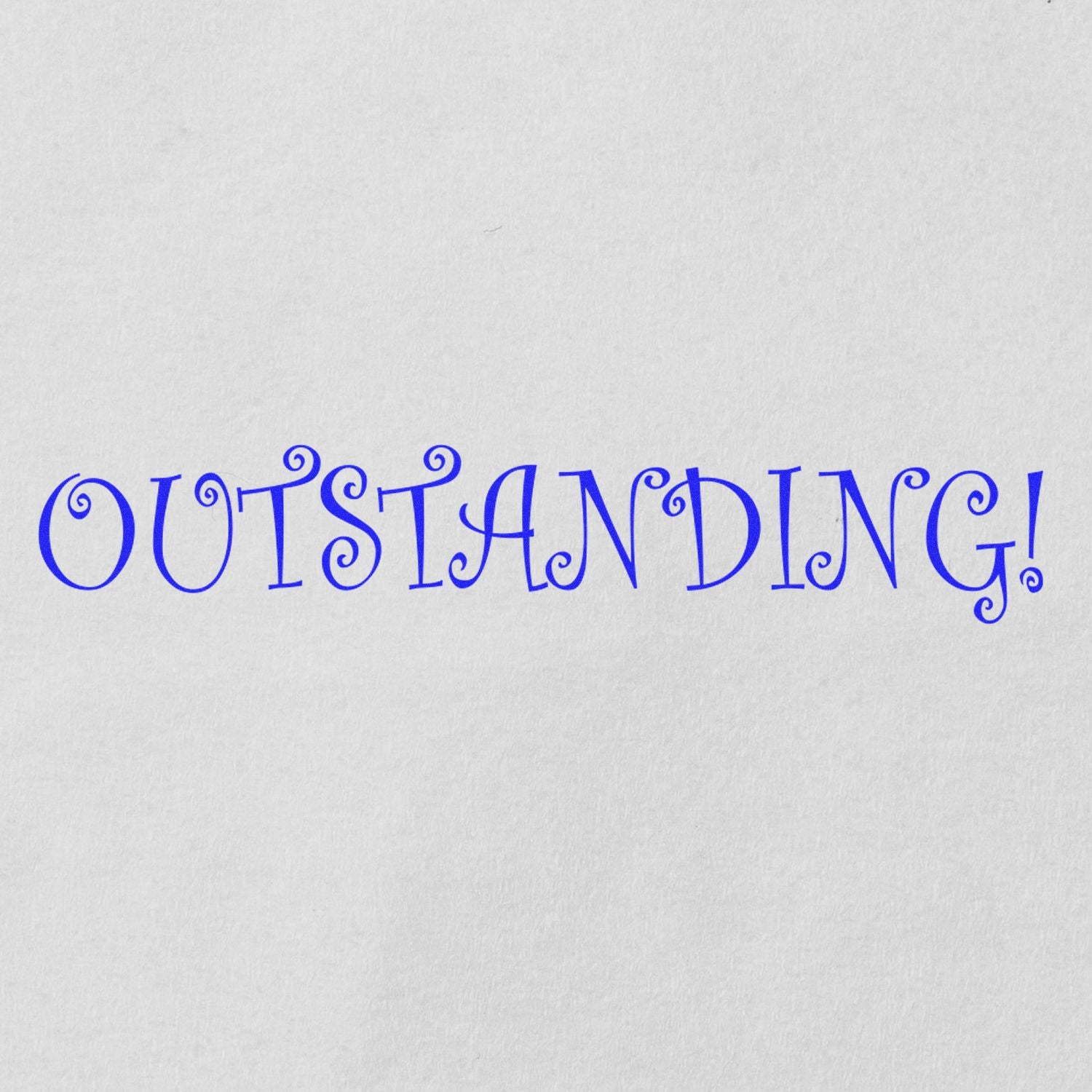 Blue 'OUTSTANDING!' text stamped on white paper using the Large Self Inking Outstanding Stamp.