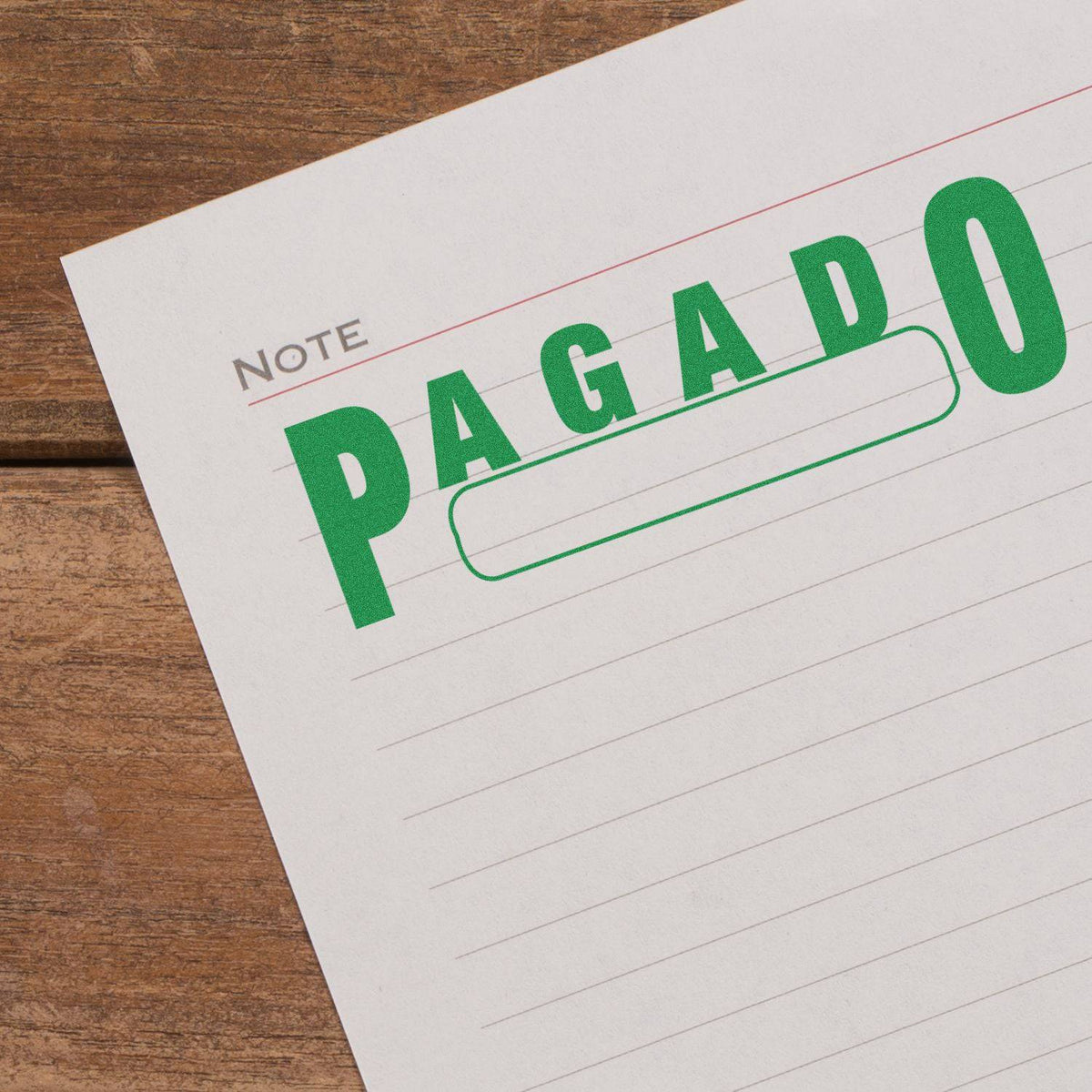 Large Pre-Inked Pagado with Box Stamp In Use