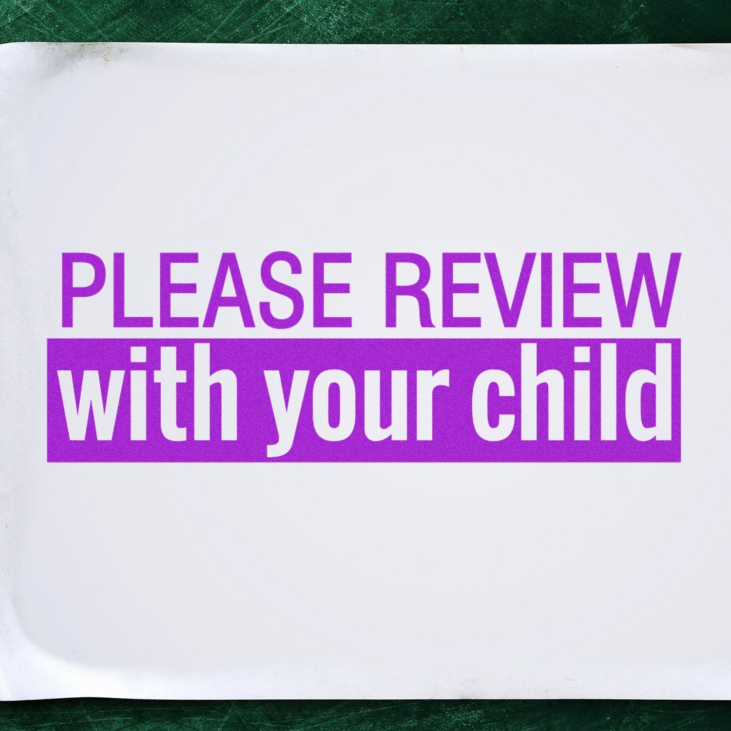 Slim Pre-Inked Please Review with your child Stamp In Use