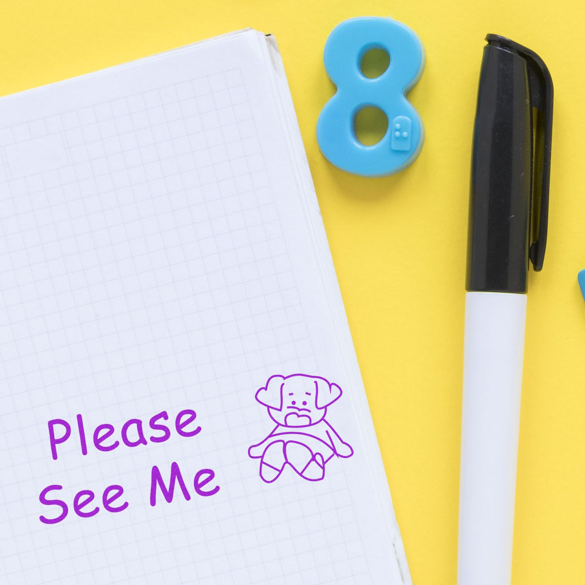 Large Self-Inking Please See Me Stamp In Use
