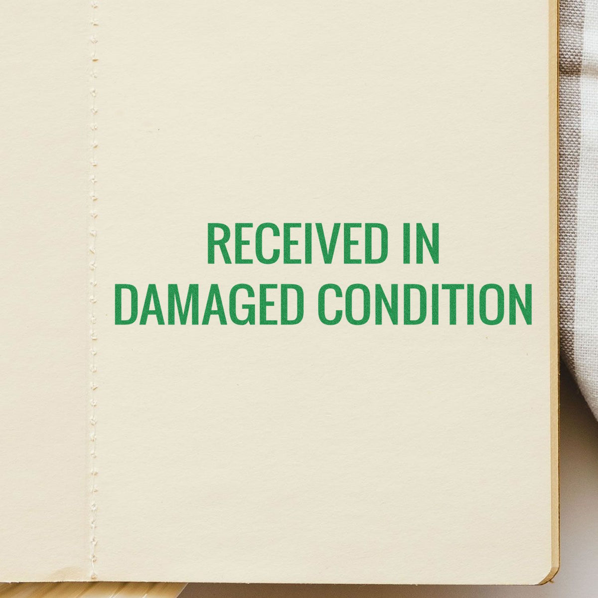 Large Self-Inking Received in Damaged Condition Stamp In Use