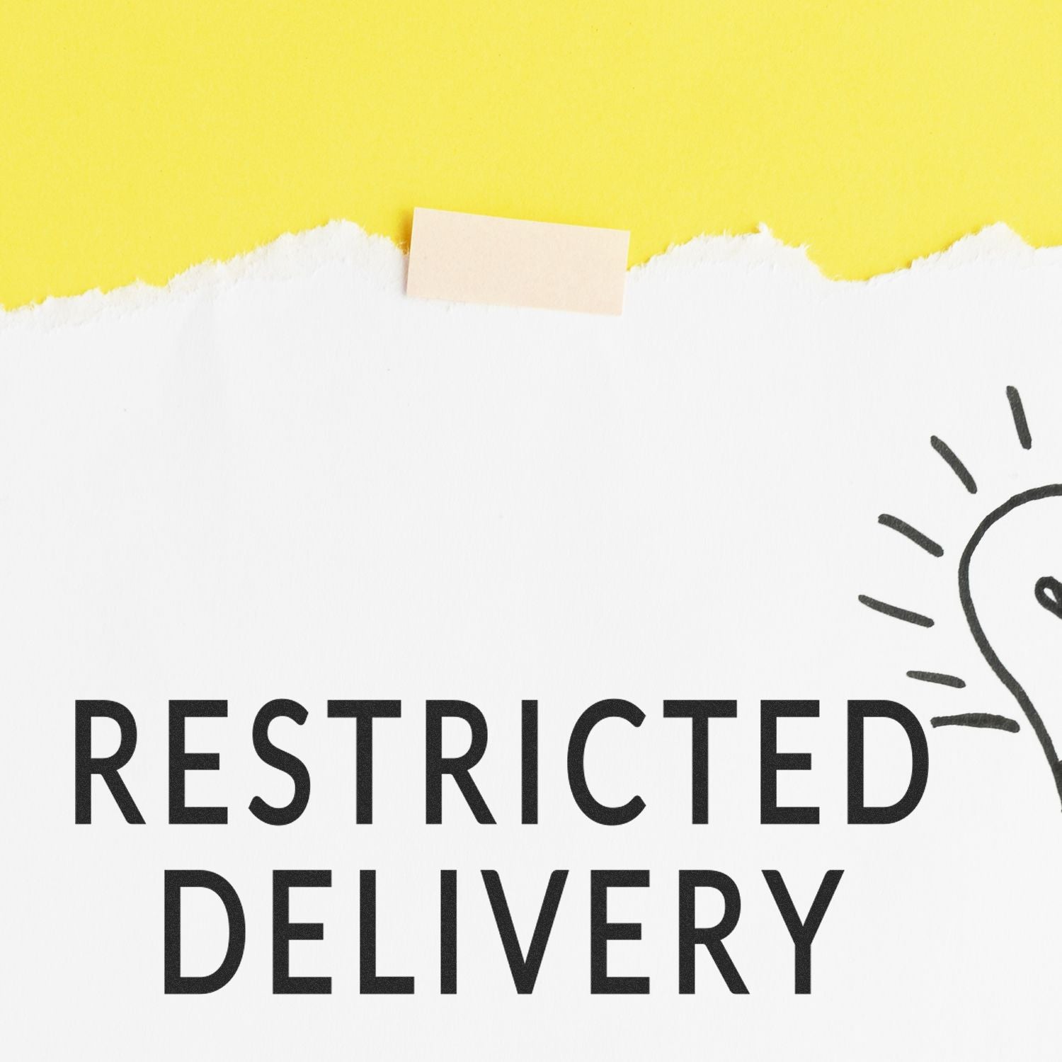 Large Restricted Delivery Rubber Stamp in use, stamping 'RESTRICTED DELIVERY' on a white paper with a yellow background.