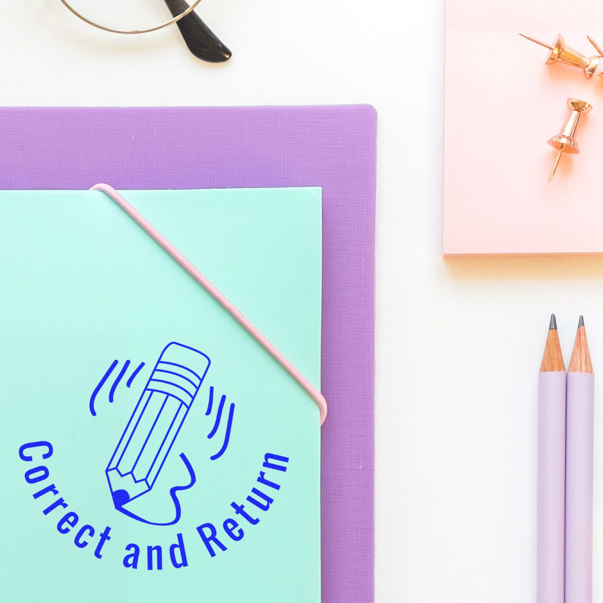 Round Correct and Return Rubber Stamp In Use Photo