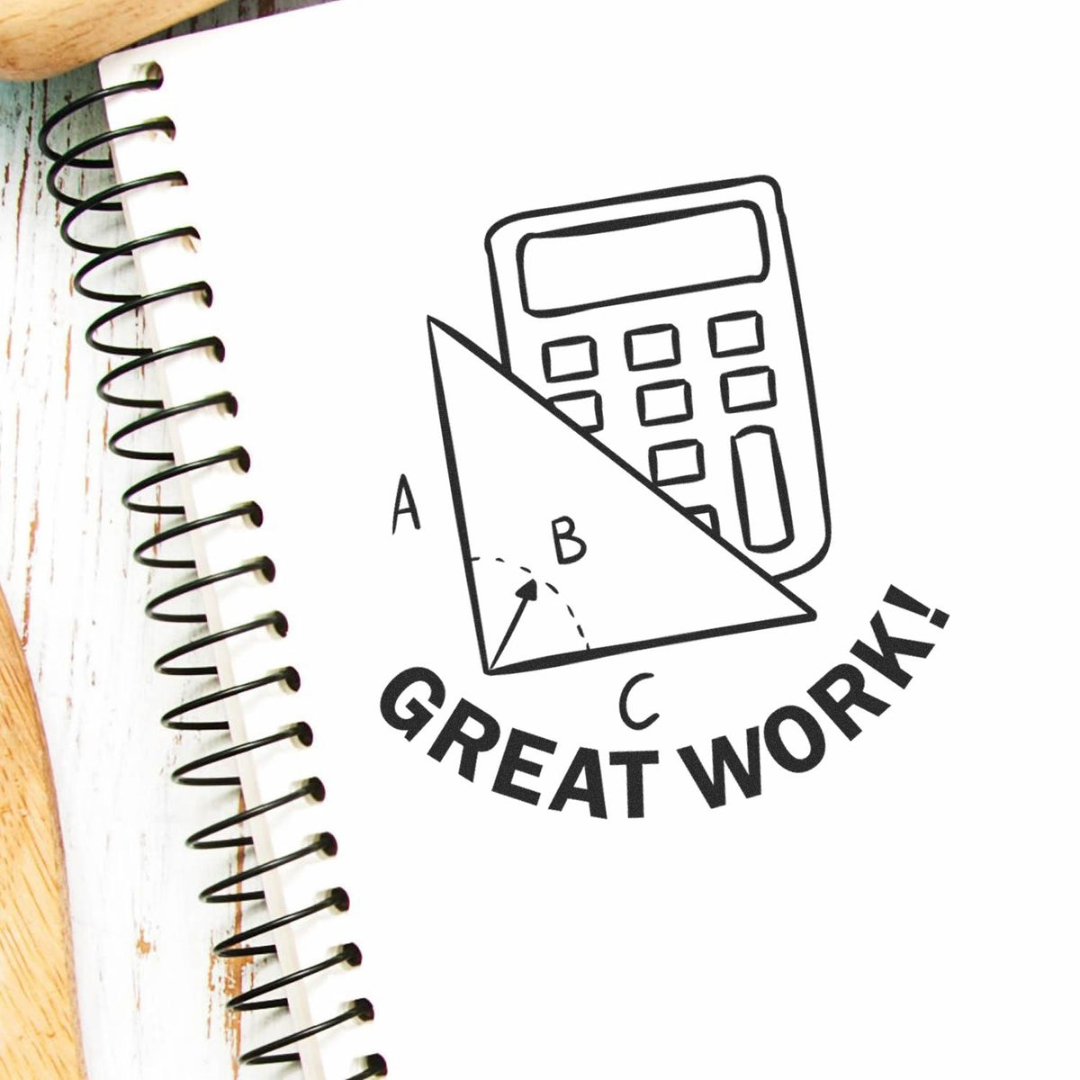 Round Great Work with Calculator Rubber Stamp Lifestyle Photo