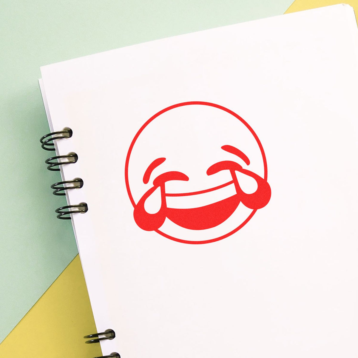 Round Laughing Smiley Rubber Stamp In Use Photo