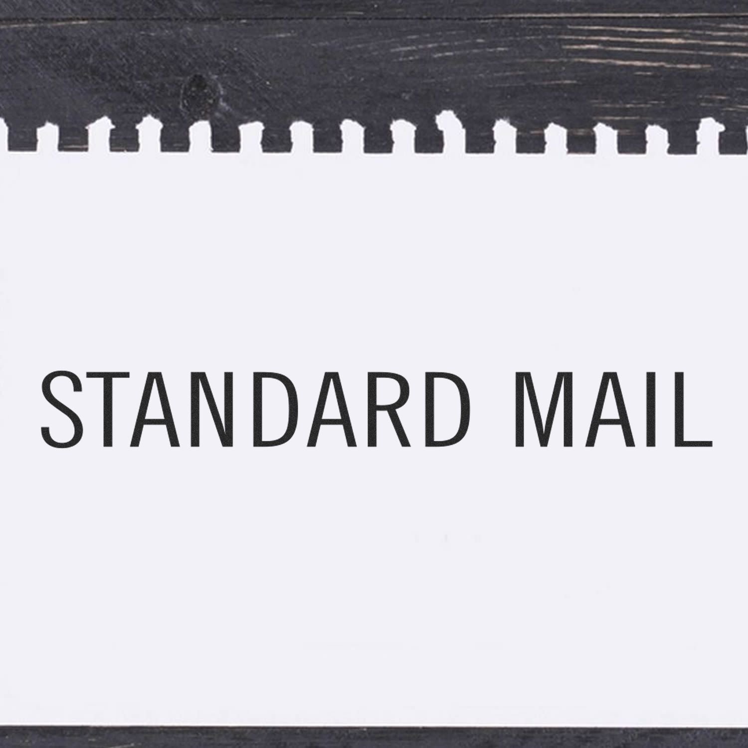 Large Pre-Inked Standard Mail Stamp imprint on white paper with a black border, displaying the text STANDARD MAIL in bold, black letters.