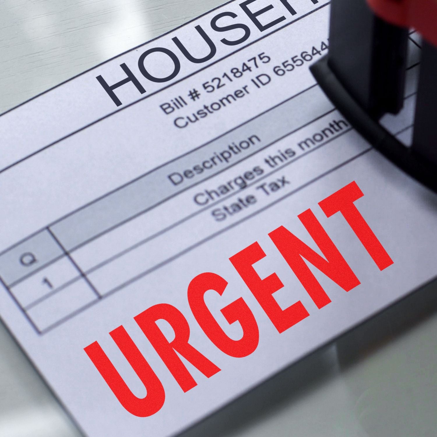 A close-up of an "Urgent Rubber Stamp" marking a document with the word "URGENT" in red, emphasizing the importance of the bill.