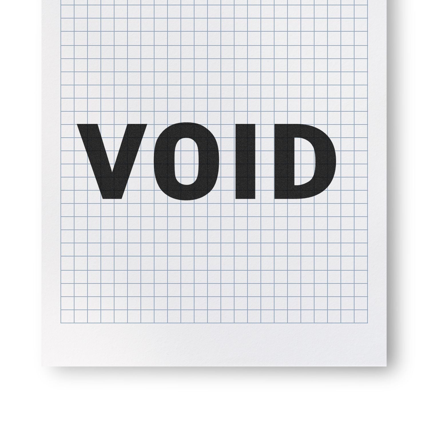 Void Rubber Stamp imprint on a grid-patterned paper, displaying the word VOID in bold black letters.