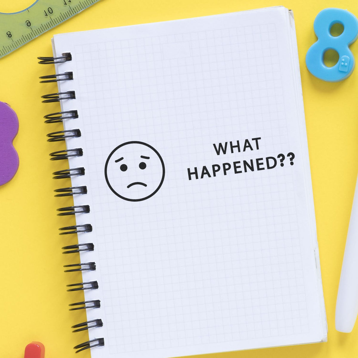 Large Self-Inking What Happened Stamp Lifestyle Photo