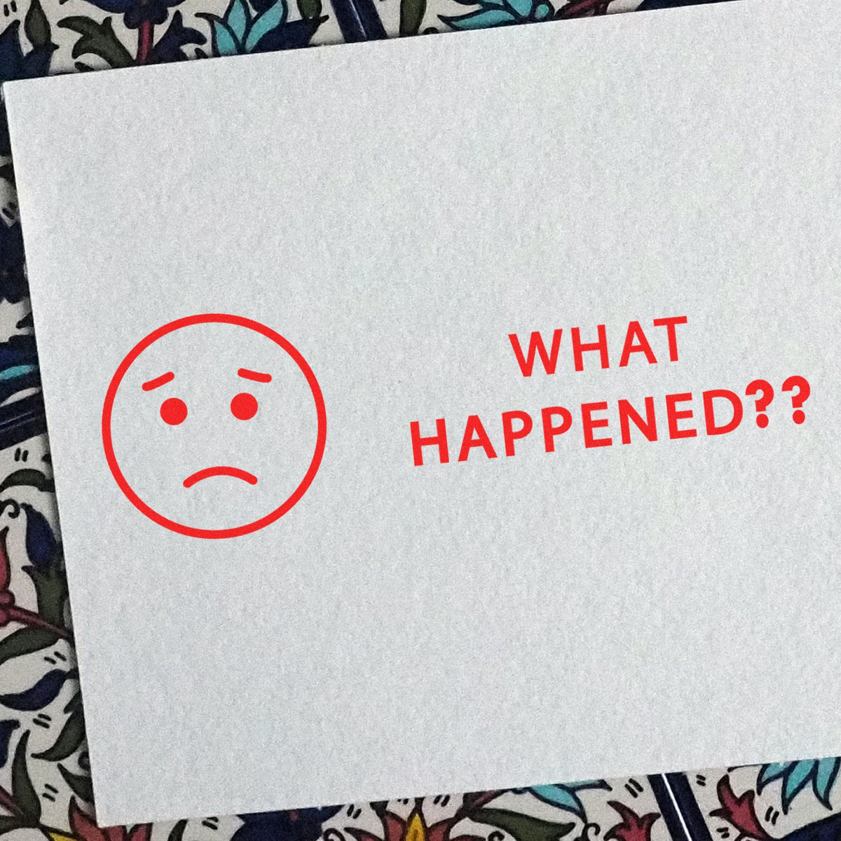 Large What Happened Rubber Stamp In Use Photo