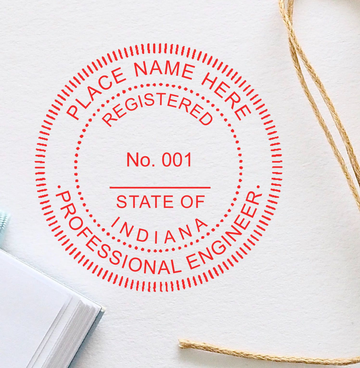 A photograph of the Digital Indiana PE Stamp and Electronic Seal for Indiana Engineer stamp impression reveals a vivid, professional image of the on paper.