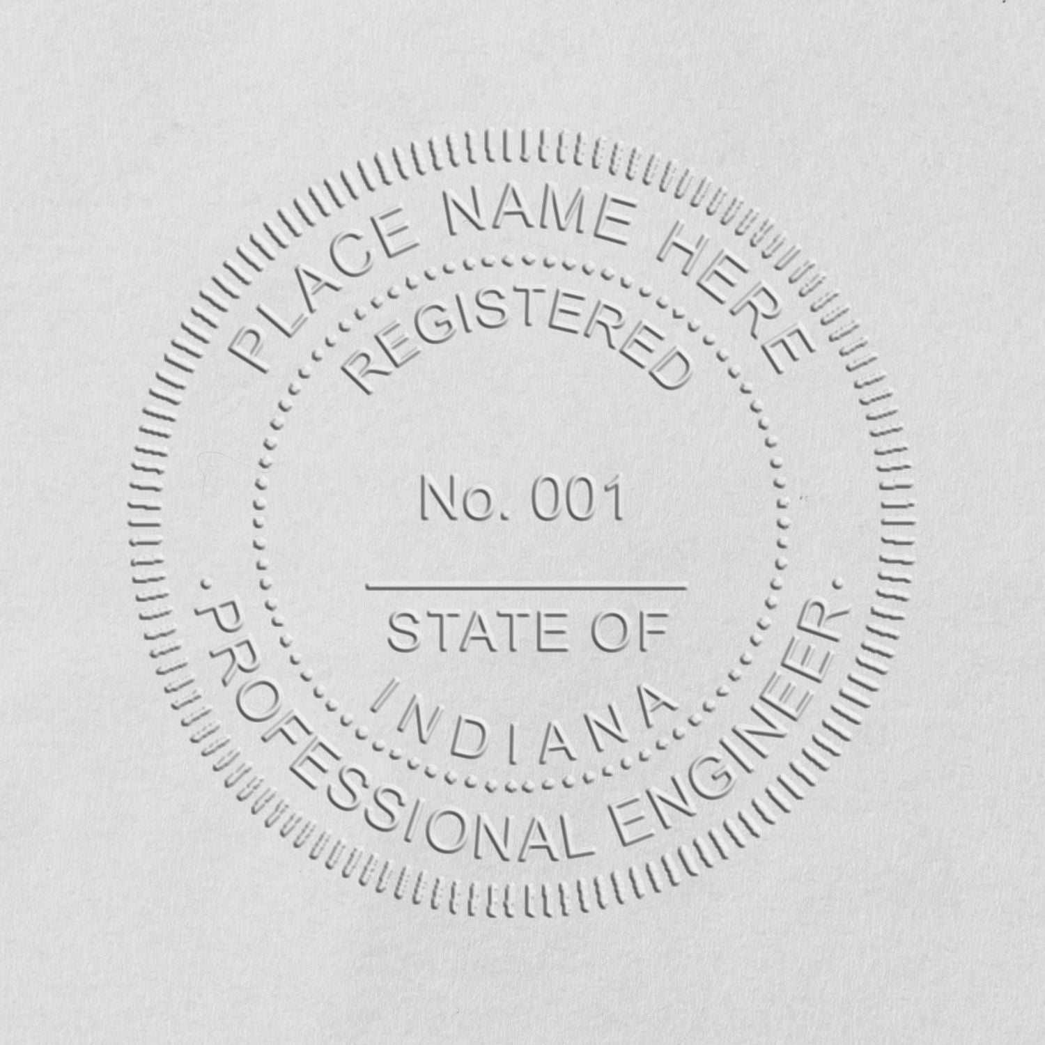 The Heavy Duty Cast Iron Indiana Engineer Seal Embosser stamp impression comes to life with a crisp, detailed photo on paper - showcasing true professional quality.