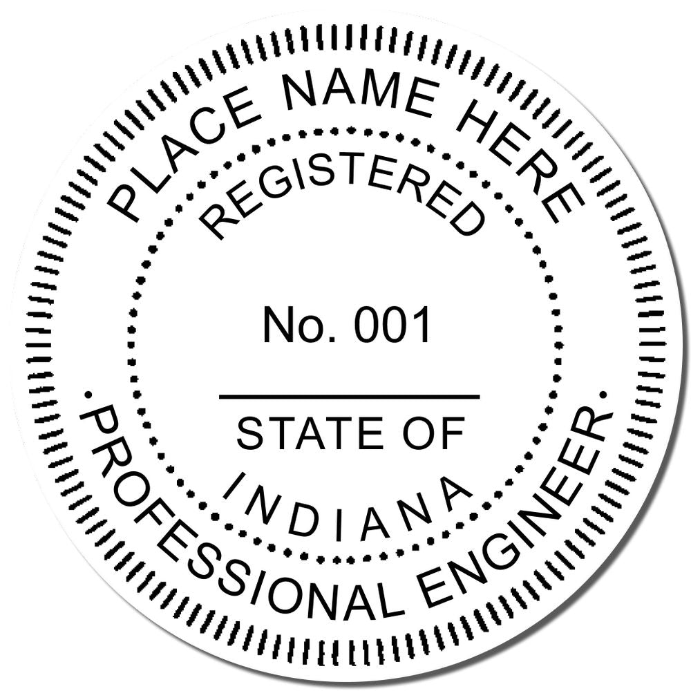 A photograph of the Self-Inking Indiana PE Stamp stamp impression reveals a vivid, professional image of the on paper.