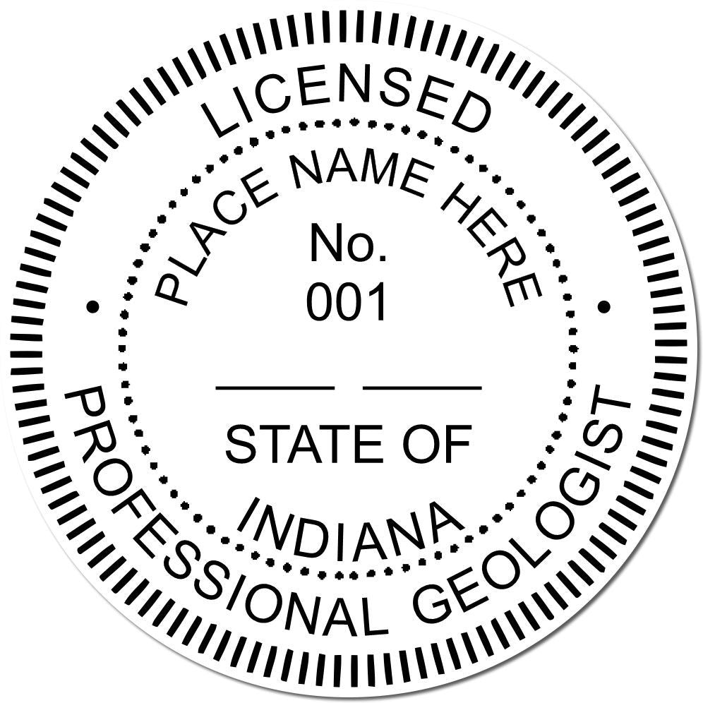 An alternative view of the Premium MaxLight Pre-Inked Indiana Geology Stamp stamped on a sheet of paper showing the image in use