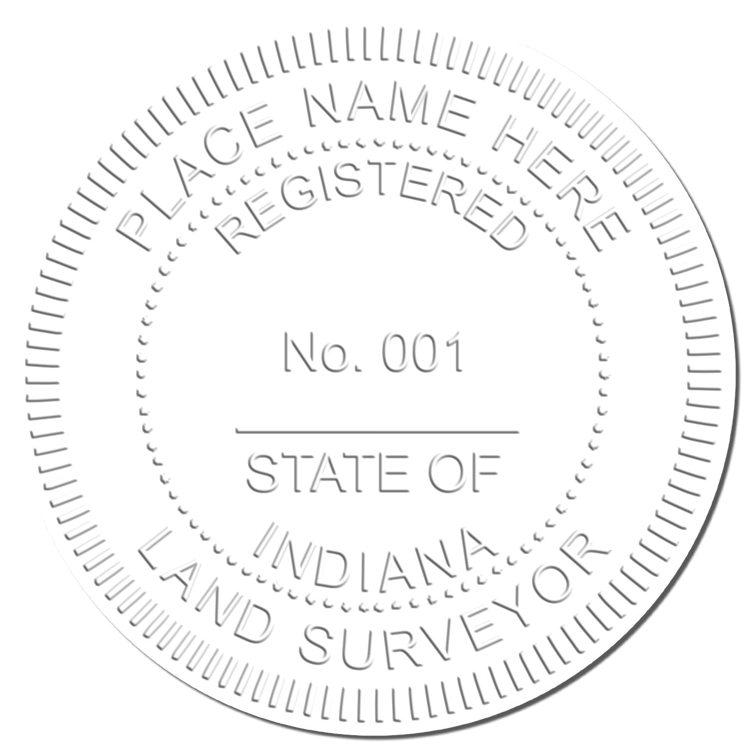 This paper is stamped with a sample imprint of the Extended Long Reach Indiana Surveyor Embosser, signifying its quality and reliability.