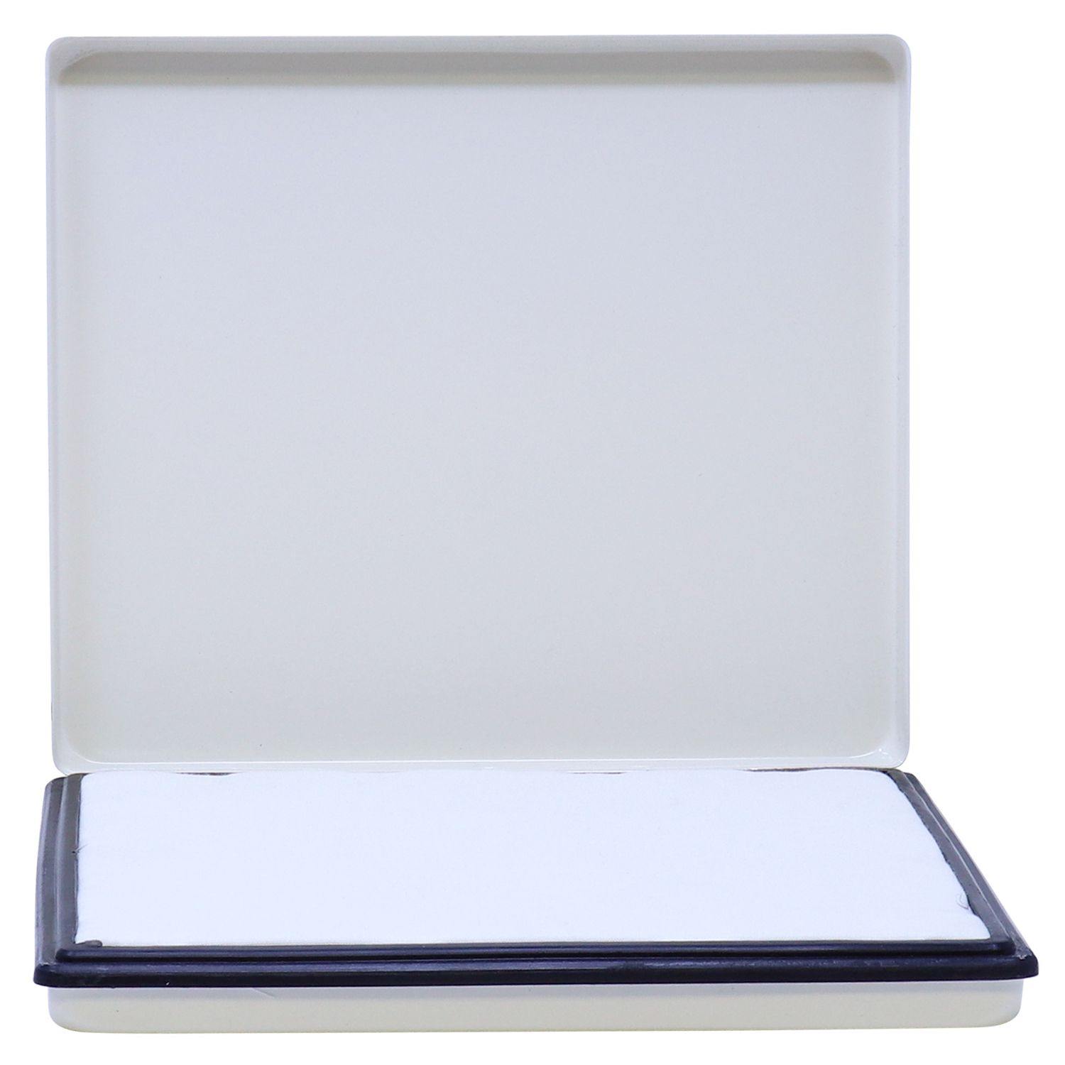 Industrial Large Stamp Pad 10 Size 6 x 8, open with a white ink pad inside a rectangular plastic case.