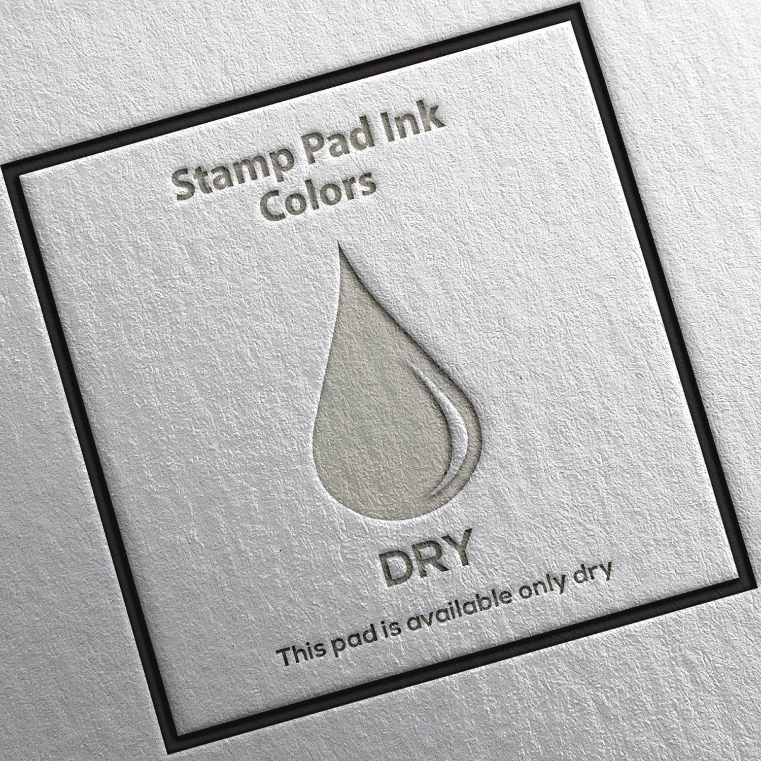 Image of the Industrial Large Stamp Pad 10 Size 6 x 8, featuring a dry ink pad with a droplet icon and text indicating it is available only dry.