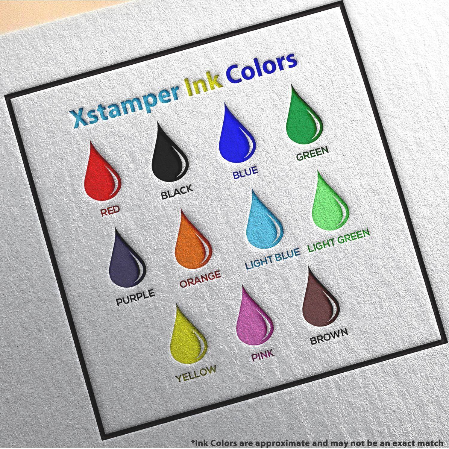 Image showing various ink colors available for the Xstamper Professional Engineer Pre-Inked Stamp of Seal, including red, black, blue, green, purple, orange, light blue, light green, yellow, pink, and brown.