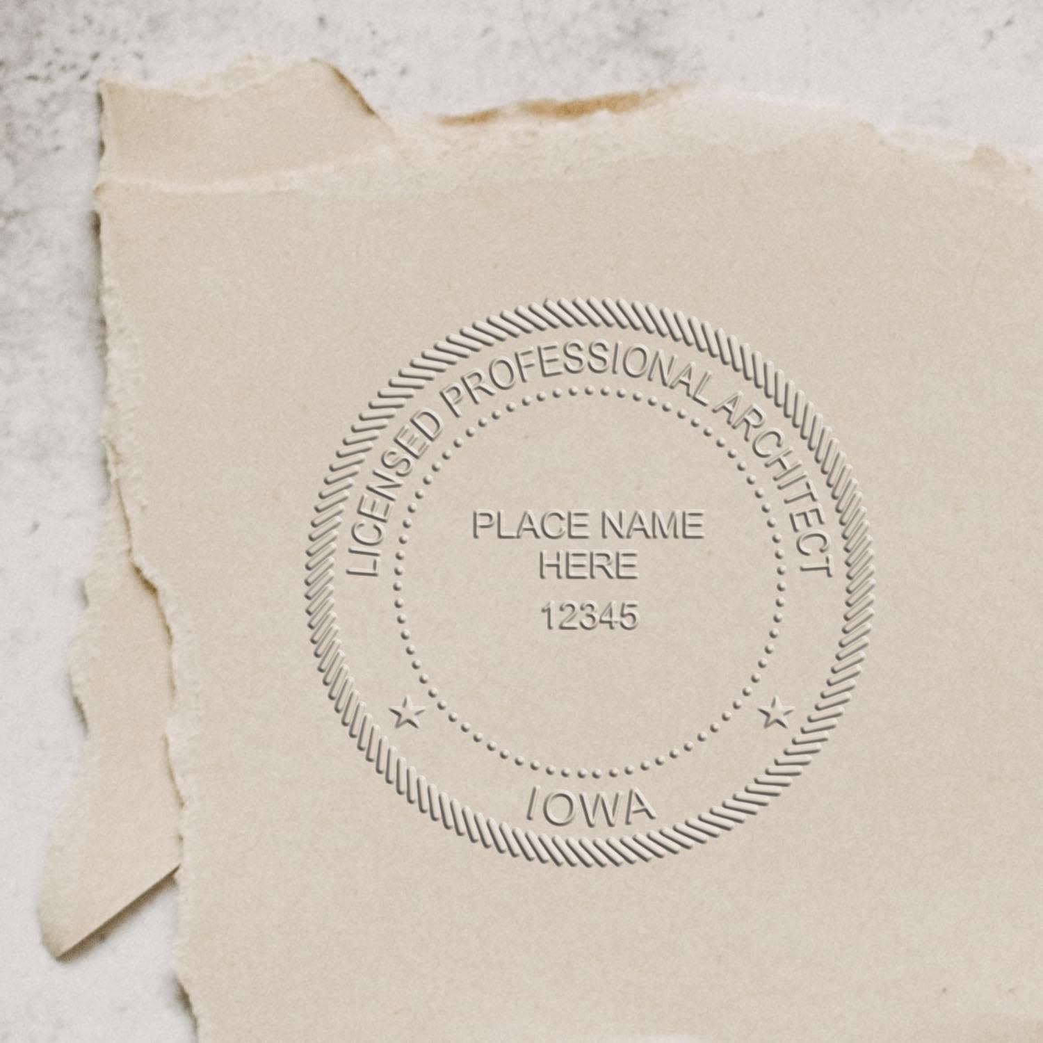 The main image for the Iowa Desk Architect Embossing Seal depicting a sample of the imprint and electronic files