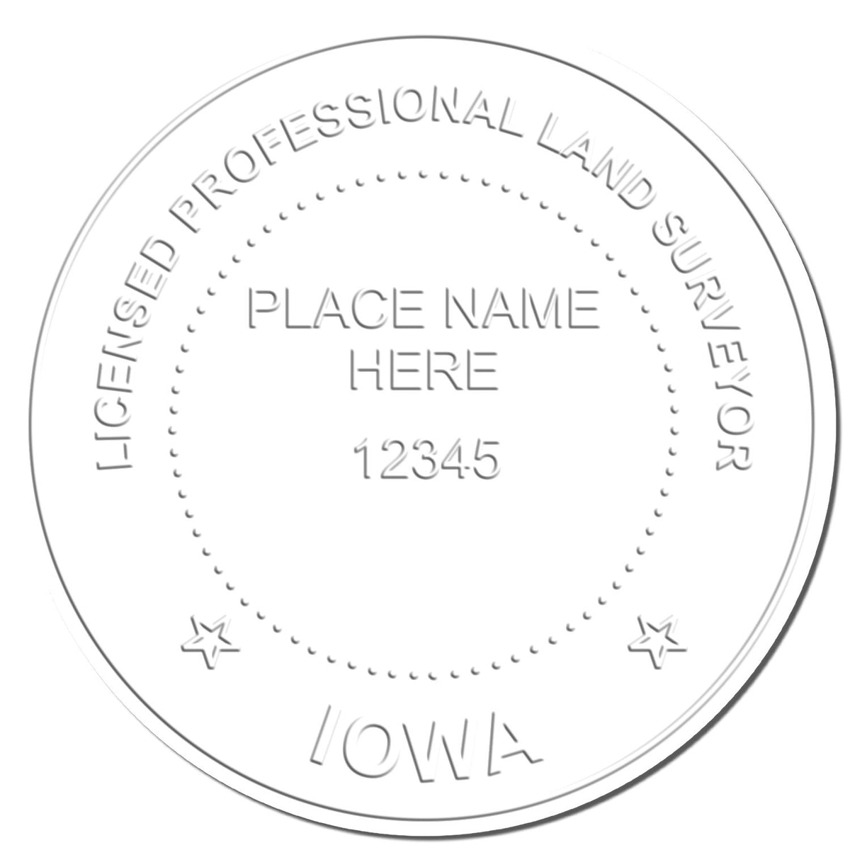 This paper is stamped with a sample imprint of the State of Iowa Soft Land Surveyor Embossing Seal, signifying its quality and reliability.