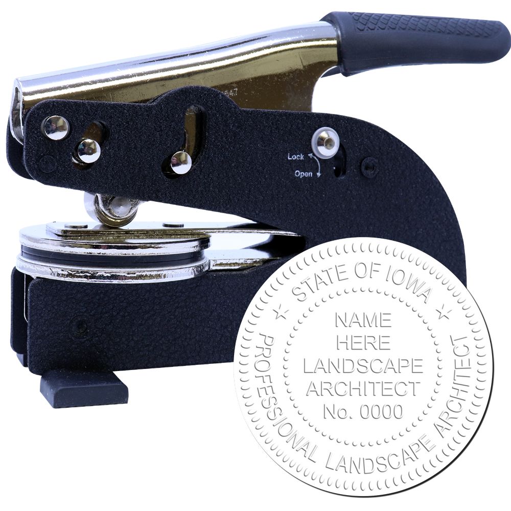 The main image for the Iowa Long Reach Landscape Architect Embossing Stamp depicting a sample of the imprint and electronic files