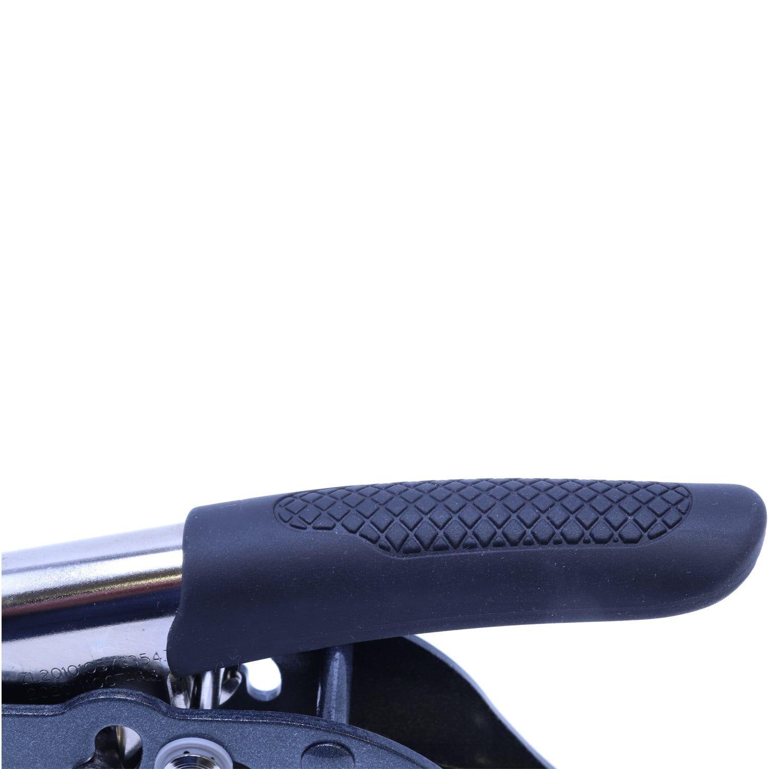 Close-up of the Forester Handheld Soft Seal Embosser handle, featuring a textured black grip for comfortable use.