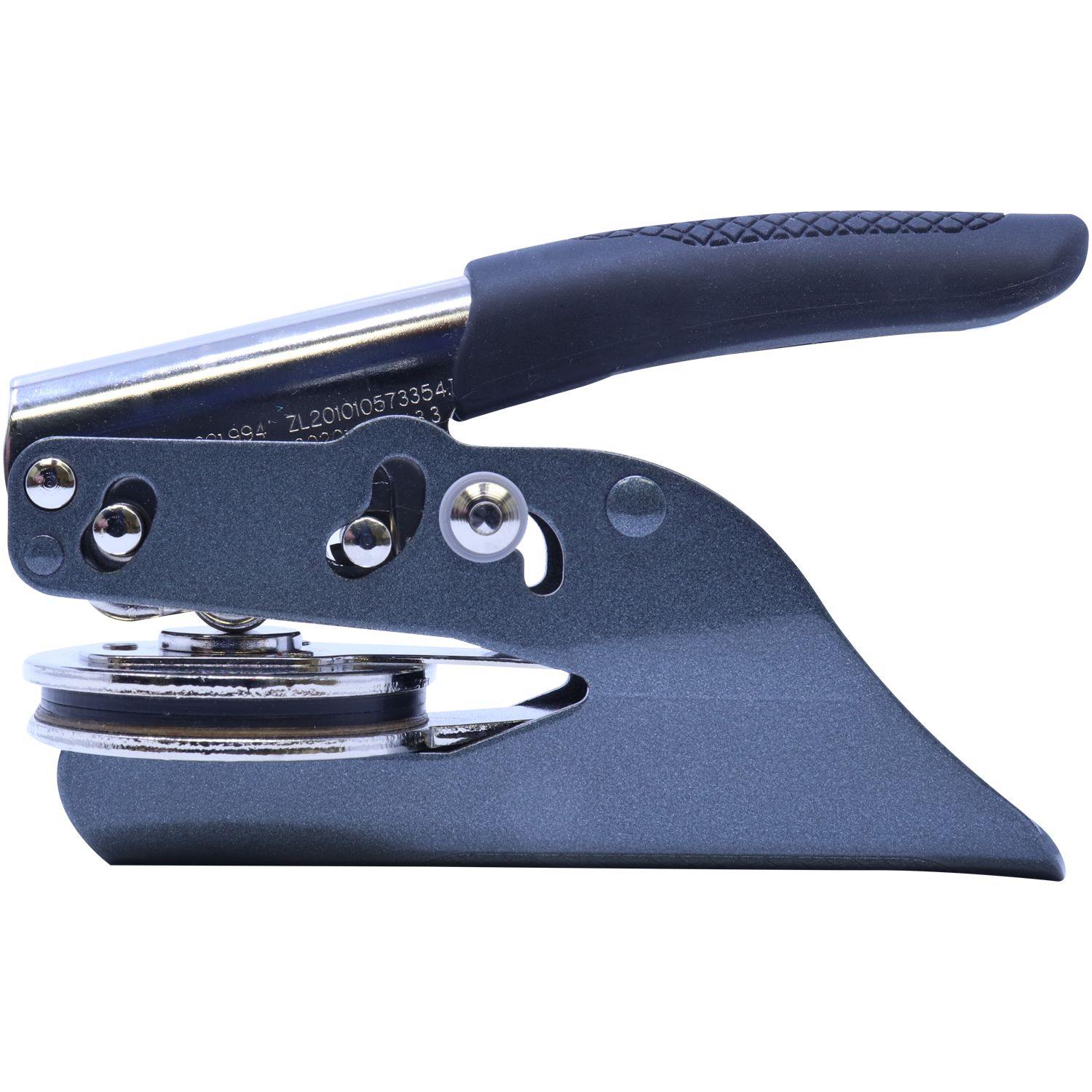 Interior Designer Handheld Soft Seal Embosser with a sleek metal design, ergonomic black handle, and visible embossing mechanism.