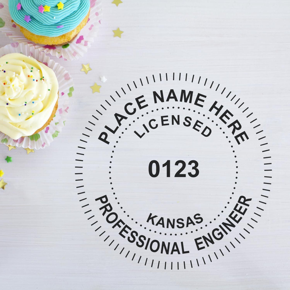 A stamped impression of the Digital Kansas PE Stamp and Electronic Seal for Kansas Engineer in this stylish lifestyle photo, setting the tone for a unique and personalized product.