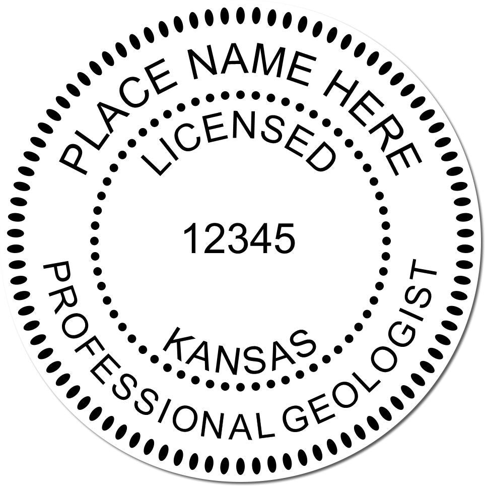 An alternative view of the Premium MaxLight Pre-Inked Kansas Geology Stamp stamped on a sheet of paper showing the image in use