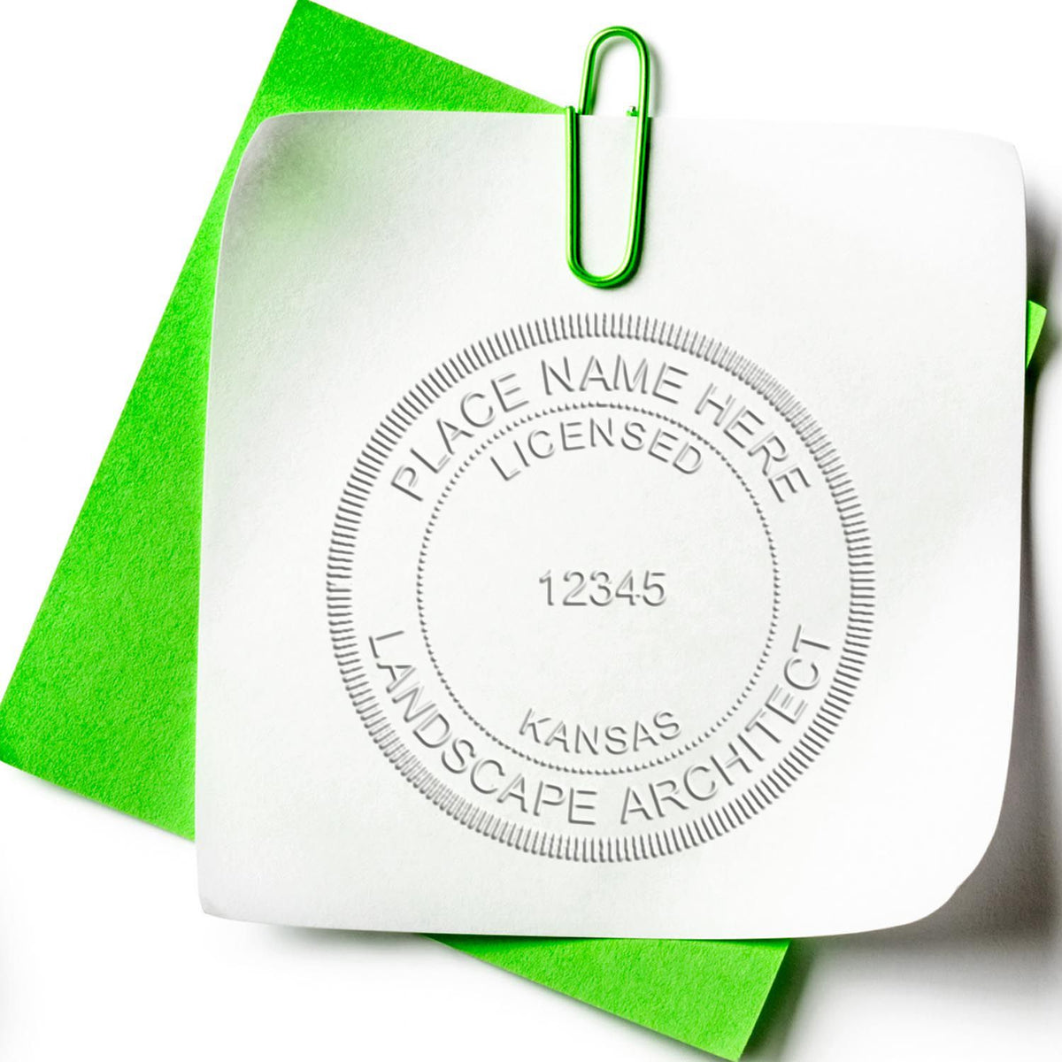 A stamped imprint of the Gift Kansas Landscape Architect Seal in this stylish lifestyle photo, setting the tone for a unique and personalized product.