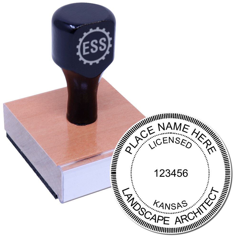 The main image for the Kansas Landscape Architectural Seal Stamp depicting a sample of the imprint and electronic files