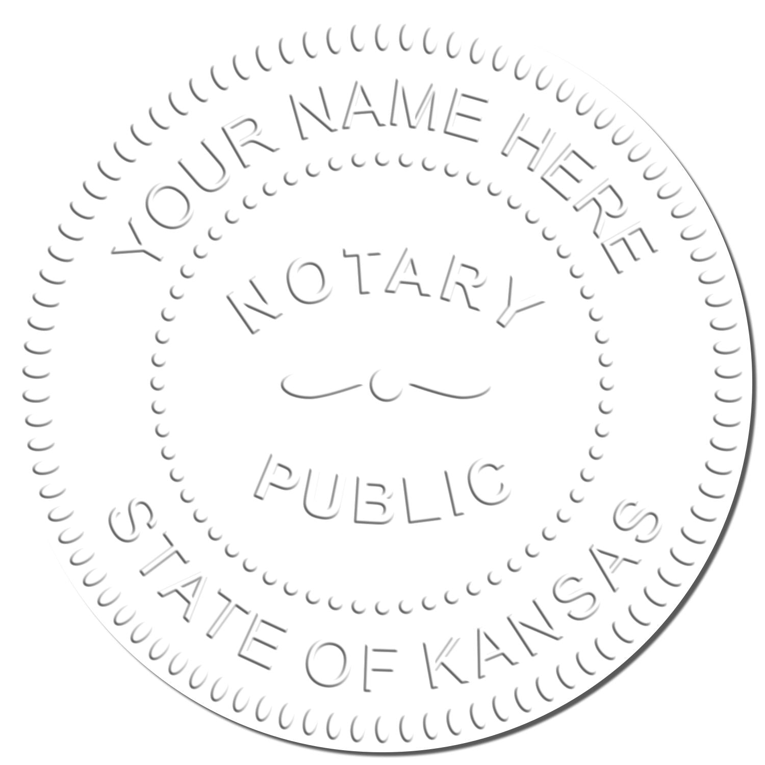 This paper is stamped with a sample imprint of the Kansas Handheld Notary Seal Embosser, signifying its quality and reliability.