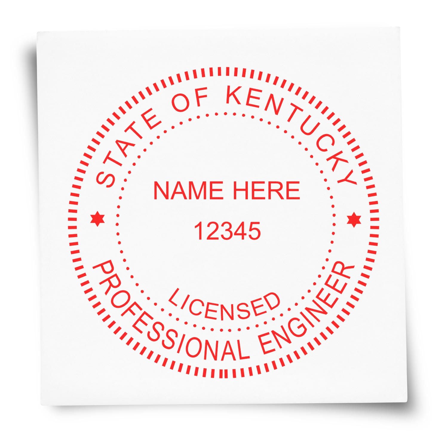 The main image for the Kentucky Professional Engineer Seal Stamp depicting a sample of the imprint and electronic files