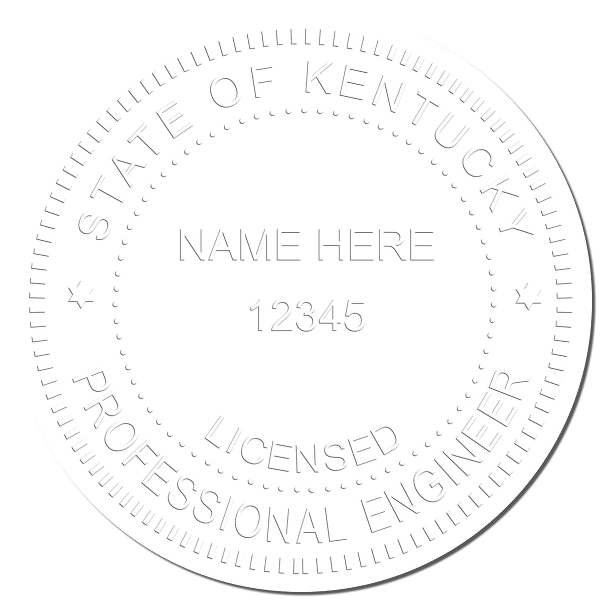 This paper is stamped with a sample imprint of the Heavy Duty Cast Iron Kentucky Engineer Seal Embosser, signifying its quality and reliability.