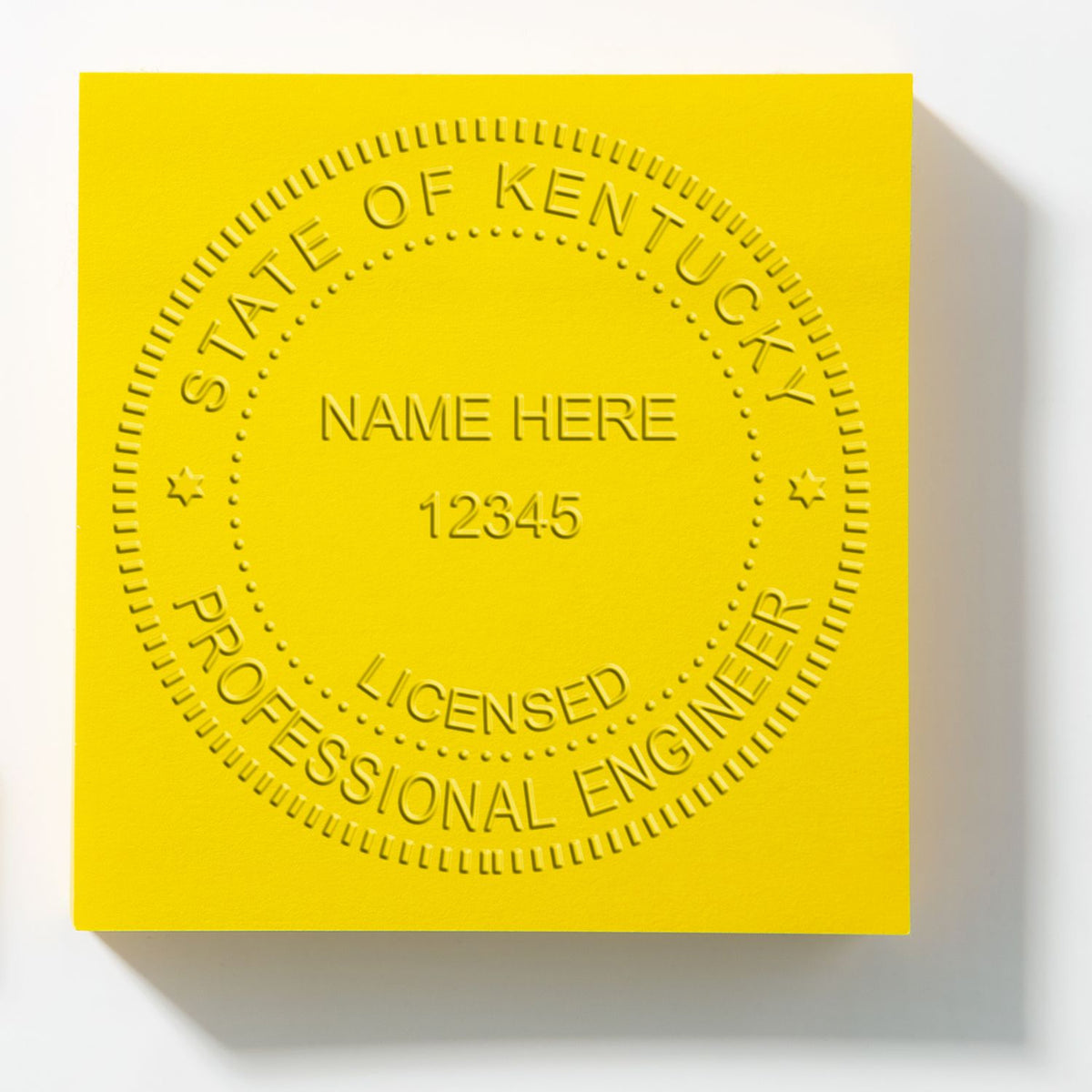An alternative view of the Long Reach Kentucky PE Seal stamped on a sheet of paper showing the image in use