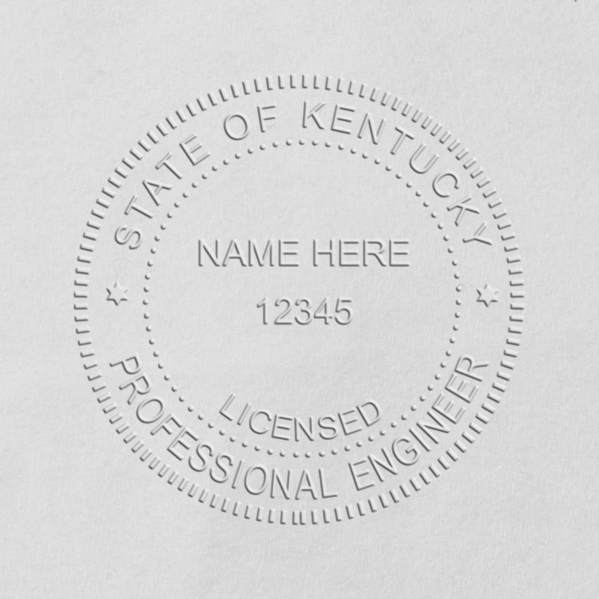 An alternative view of the Heavy Duty Cast Iron Kentucky Engineer Seal Embosser stamped on a sheet of paper showing the image in use