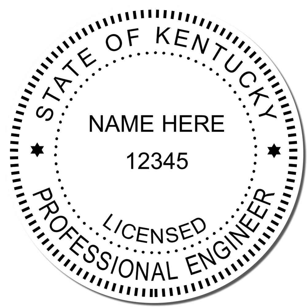 A photograph of the Slim Pre-Inked Kentucky Professional Engineer Seal Stamp stamp impression reveals a vivid, professional image of the on paper.