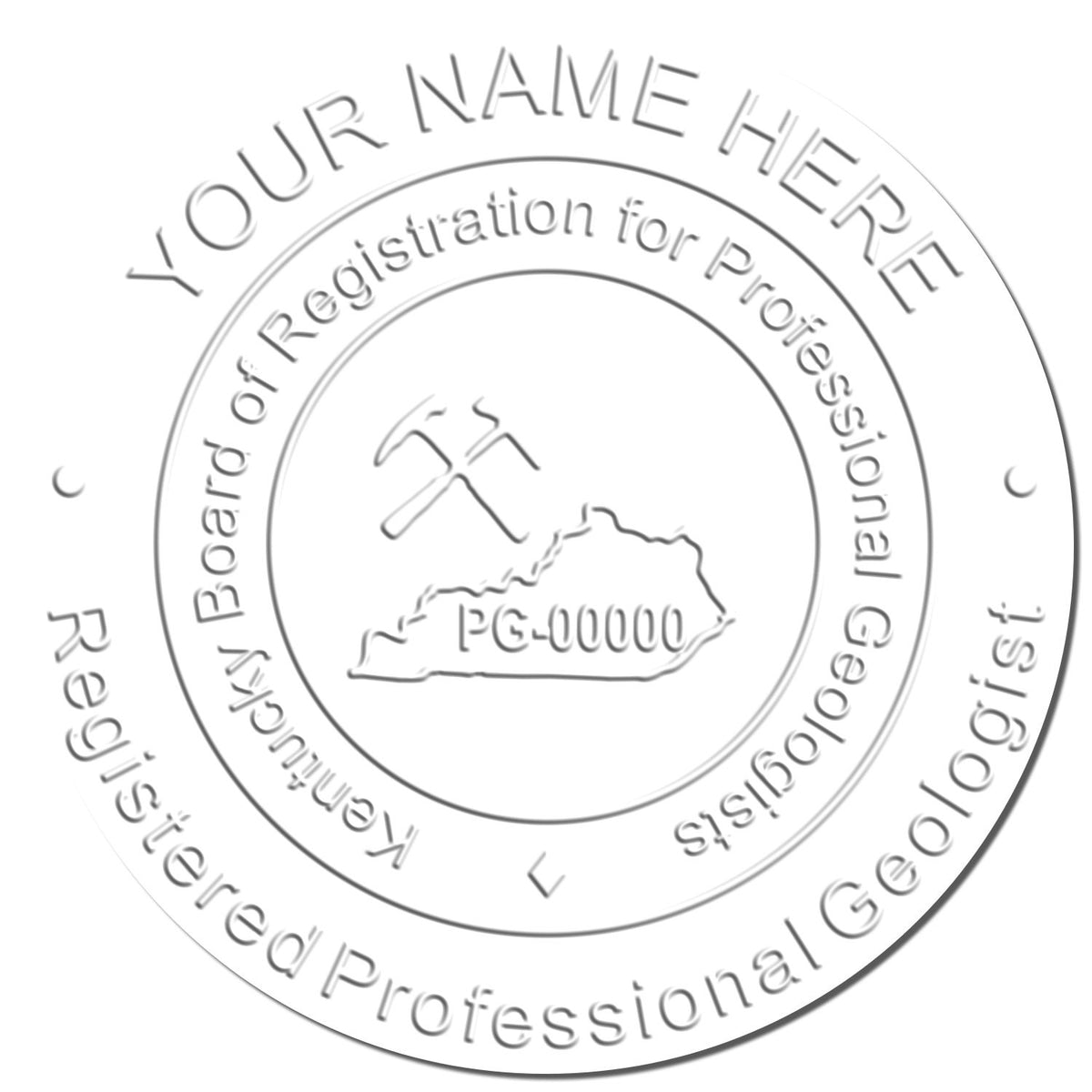 The Kentucky Geologist Desk Seal stamp impression comes to life with a crisp, detailed image stamped on paper - showcasing true professional quality.