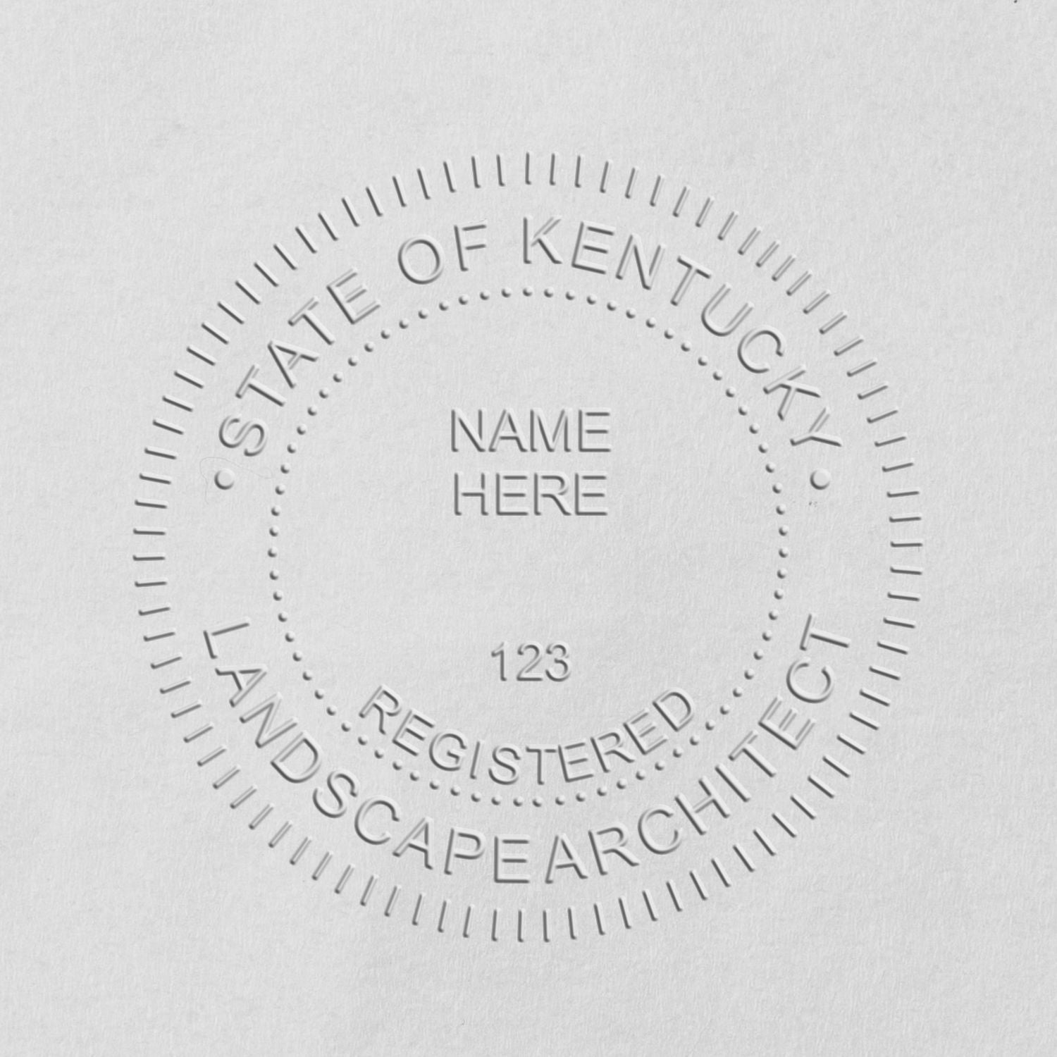 A stamped impression of the Kentucky Desk Landscape Architectural Seal Embosser in this stylish lifestyle photo, setting the tone for a unique and personalized product.