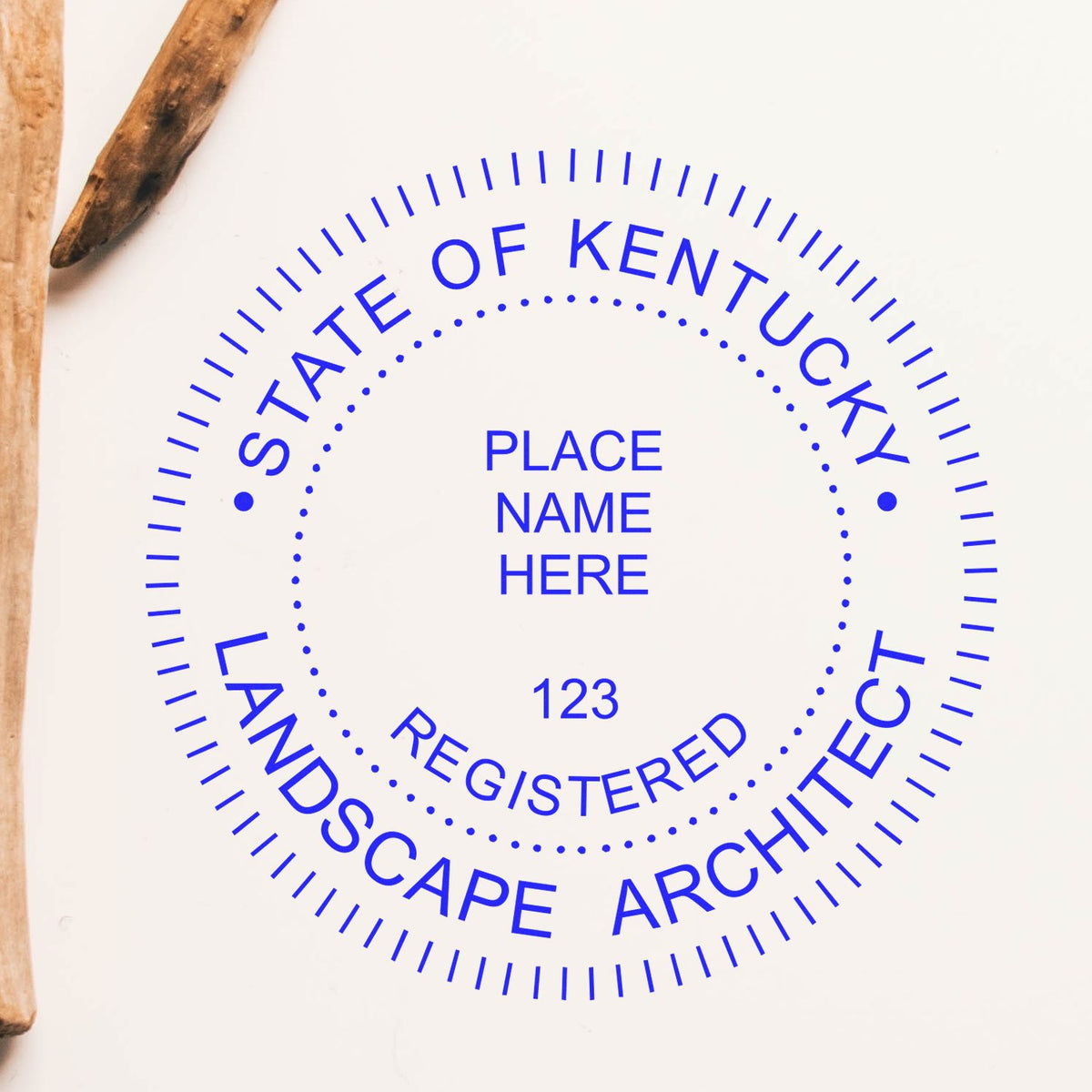 The Slim Pre-Inked Kentucky Landscape Architect Seal Stamp stamp impression comes to life with a crisp, detailed photo on paper - showcasing true professional quality.