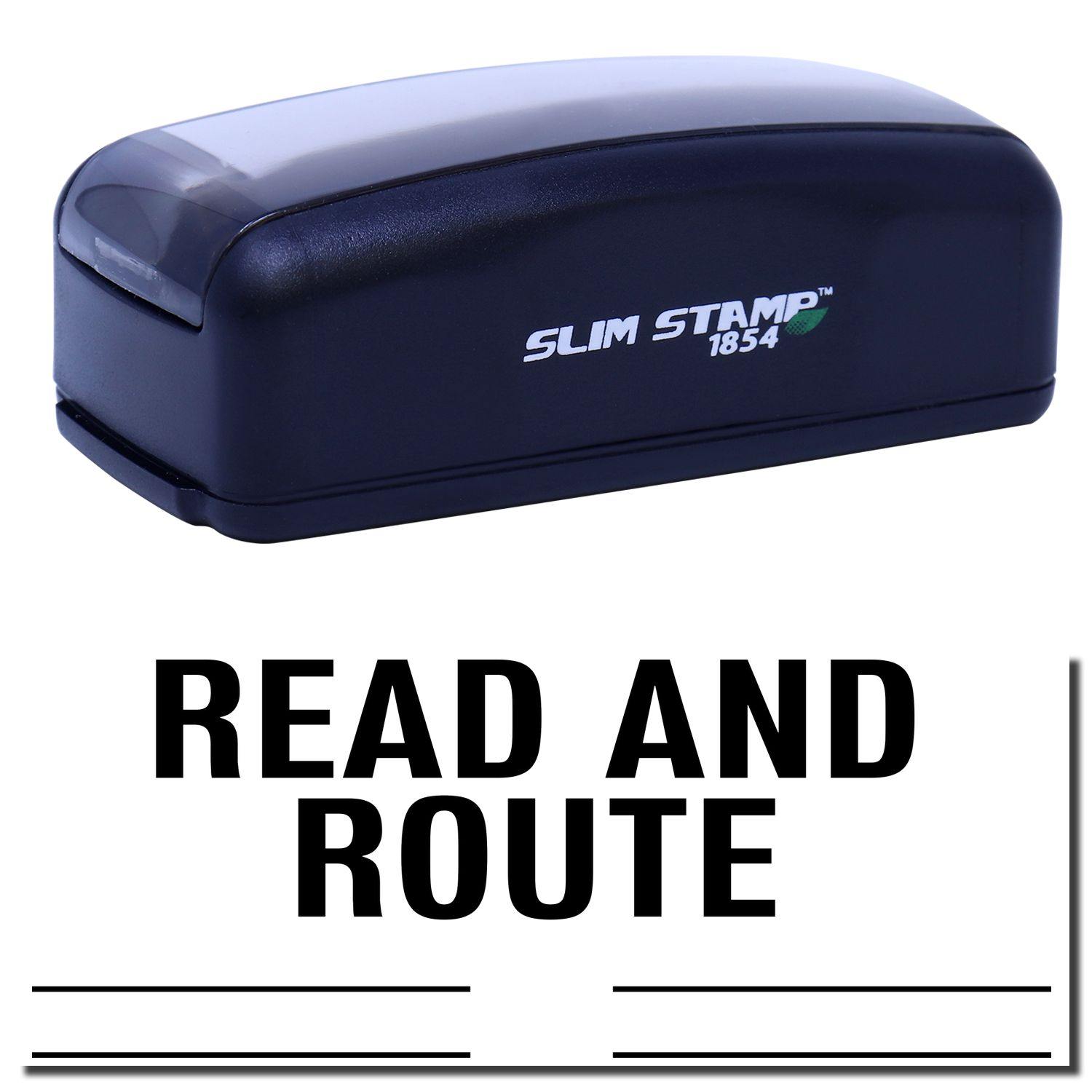 Large Pre-Inked Read and Route with Lines Stamp, black, with READ AND ROUTE text and lines for organization.